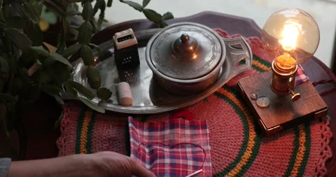 Cut fabric leftovers with scissors closeup. Tools and materials for creating Stock Footage 169823197