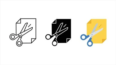 Cut file icon set with scissors and paper outline solid and color vector Stock Illustration