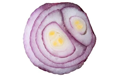 Cut fresh red onion macro isolated on white background Stock Photos