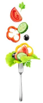 Cut fresh vegetables over a fork Foto stock
