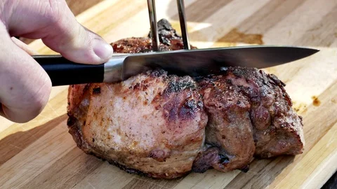 Cut grilled meat Stock Footage 89473546