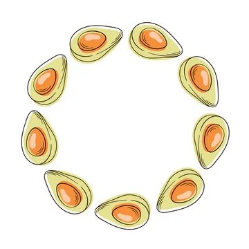 Cut in half avocado wreath in flat style. Design for vegan theme textile package Stock Illustration