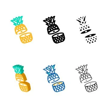 Cut half a pineapple diversity color icon vector 스톡 일러스트
