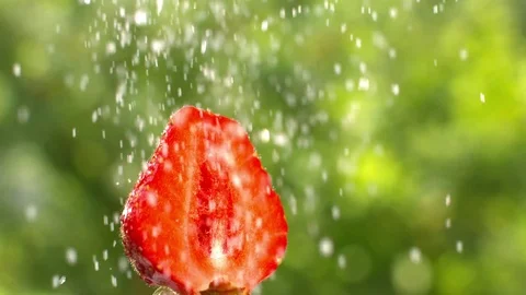 Cut in Half Strawberry with Sugar Stock Footage