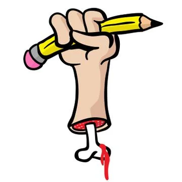 Cut hand with bone holding a pencil Stock Illustration