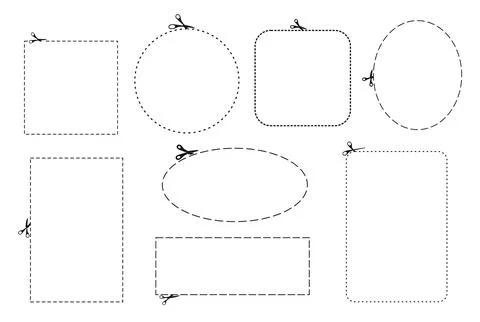 Cut here line dash, coupon discount outline frames Stock Illustration
