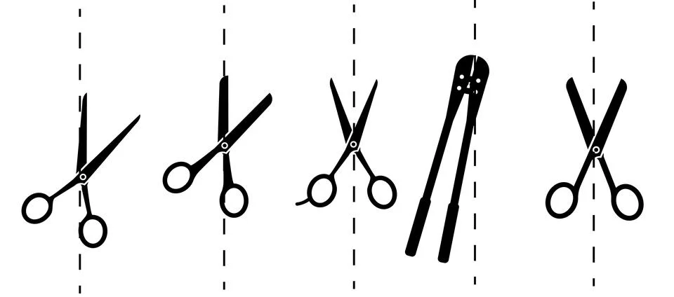 Cut here line icon pack symbol. Paper cut icon with dotted line. Scissors with Stock Illustration