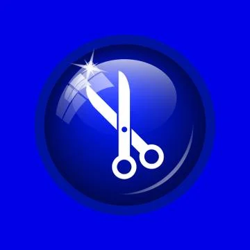 Cut icon. Internet button on blue background. . Stock Illustration