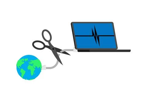 Cut internet cable. End of internet. End of world wide web 스톡 일러스트