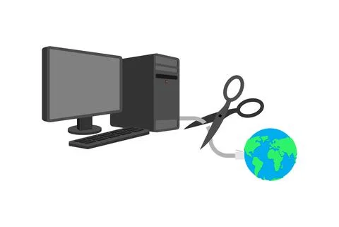 Cut internet cable. End of internet. End of world wide web 스톡 일러스트