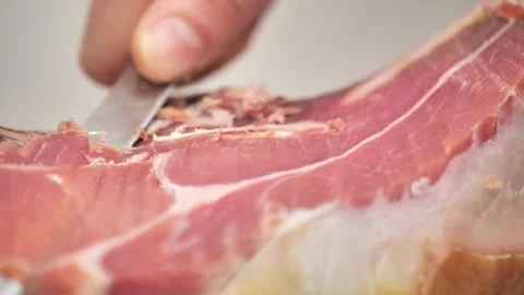 Cut juicy appetizing jamon, close-up Video stock 233294424