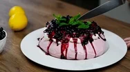 Cut With A Kitchen Knife Cake Pavlova. Meringue Pavlova Cake With Whipped Cream Stock Footage