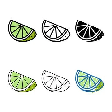 Cut lime color icon vector set Stock Illustration