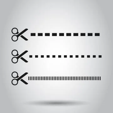 Cut lines icon in flat style. Scissors snip vector illustration on isolated b Stock Illustration