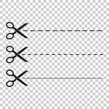 Cut lines icon in transparent style. Scissors snip vector illustration on iso Stock Illustration