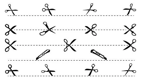 Cut lines, with scissors, cutter and utility knife Illustration