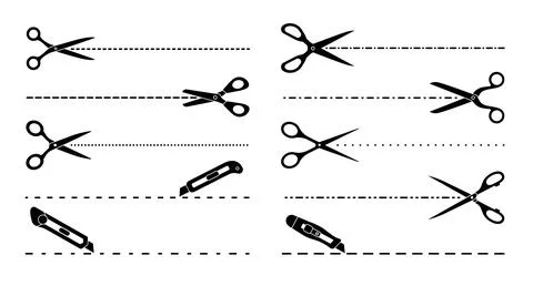 Cut lines, scissors, utility knife cutting lines Illustrazione stock