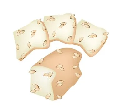 Cut Loaf of Bread with Almonds on White Background Illustrazione stock