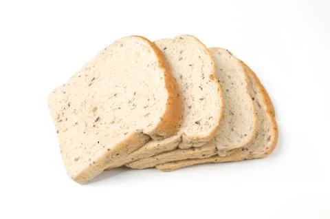 The cut loaf of bread with reflection isolated on white Stock Photos