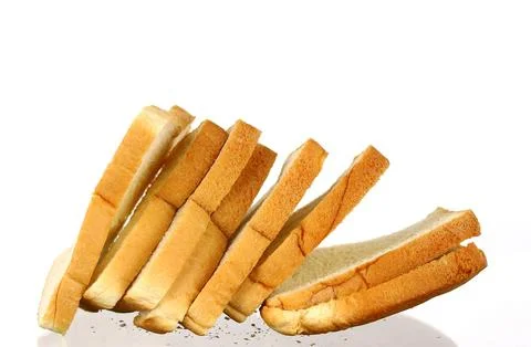 The cut loaf of bread with reflection isolated on white 스톡 사진