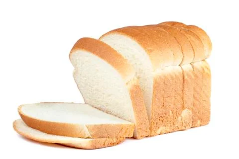 Cut of loaf bread on white Stock Photos