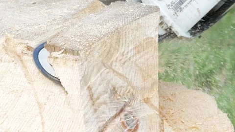 Cut a log with a saw, sculpture Stock Footage 131615581