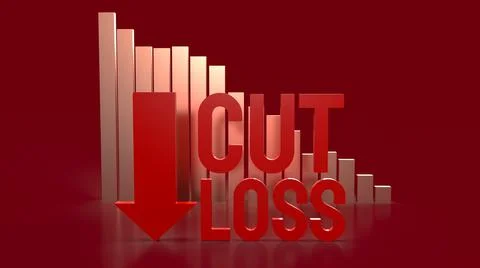 The cut loss red text and chart  for business content 3d rendering.. Stock Illustration