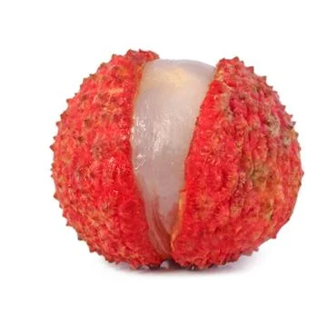 Cut lychee isolated on white Stock Photos