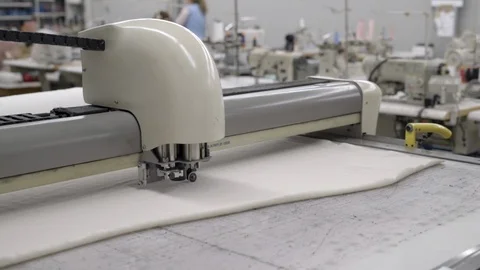 Cut Machine in a textile industry. Stock Footage 89542686