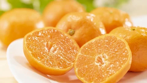 Cut Mandarin Orange Halves, Close-Up Detail Shot 4k Stock Footage 341774859