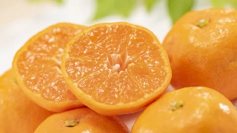 Cut Mandarin Oranges With Fresh Citrus Fruits Stock Footage 341774858
