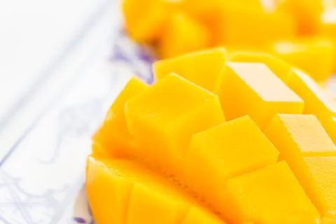 Cut mango closeup Foto stock
