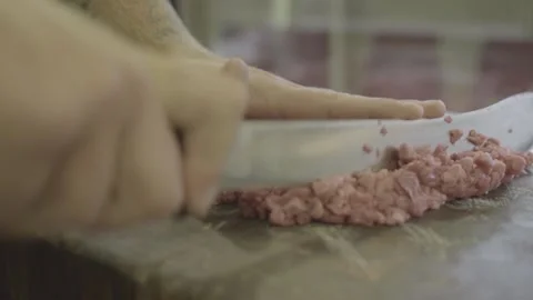 Cut meat, hamburger in the kitchen, butcher shop Stock Footage 132464449