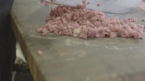 Cut meat, hamburger in the kitchen, butcher shop 動画素材 132464512