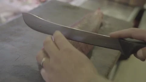 Cut meat, hamburger in the kitchen, butcher shop Stock Footage