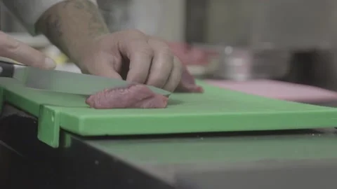 Cut meat, hamburger in the kitchen, butcher shop 動画素材 132464672