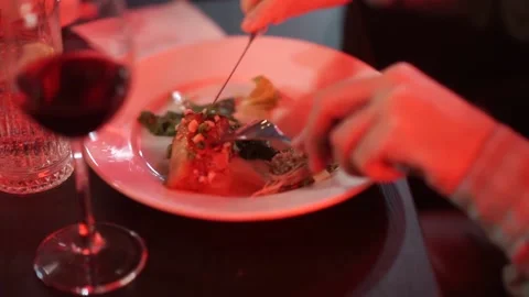 Cut the meat on a plate Stock Footage 159897840