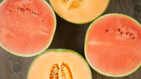 Cut melon watermelon on the table. Stock Footage 297364982