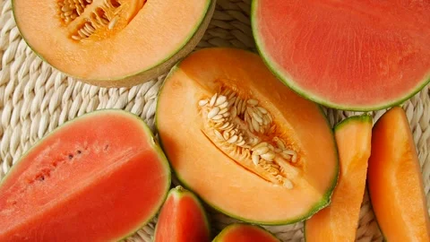 Cut melon watermelon on the table. Stock Footage 302707125
