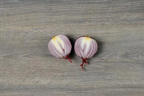 Cut onions at table Stock Photos