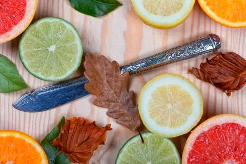Cut oranges lemons lime and grapefruit Foto stock