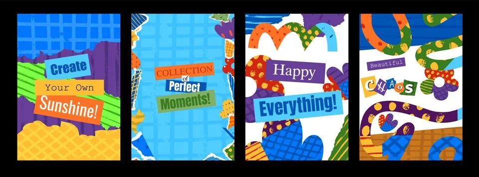 Cut out colorful elements posters designs vector set, torn edge papers pieces Stock Illustration