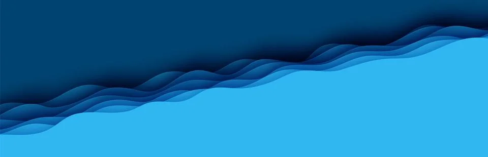 Cut out diagonal deep ocean rift waves floor. Blue layered smooth shadow Stock Illustration
