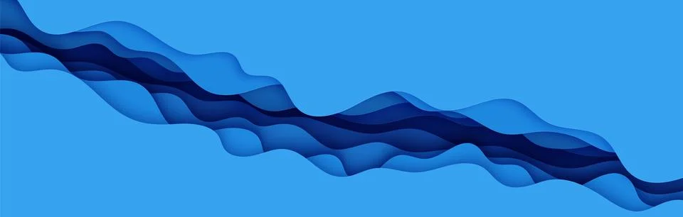 Cut out diagonal deep waves modern cover. Blue color layers with smooth shadow Illustrazione stock