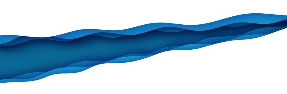 Cut out diagonal deep waves rift ocean floor. Blue and white color layers smooth Stock Illustration