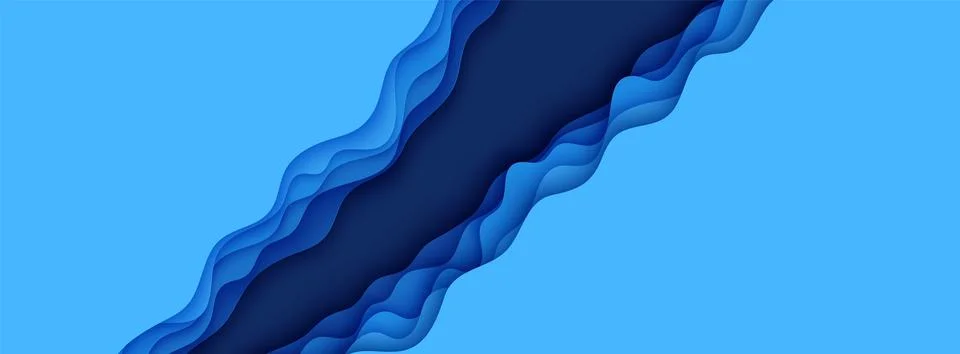 Cut out diagonal deep waves rift in the ocean floor. Wavy border in paper cut 스톡 일러스트