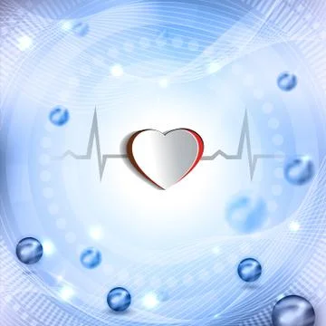 Cut out heart shape and cardiogram. Beautiful abstract background with balls. Stock Illustration
