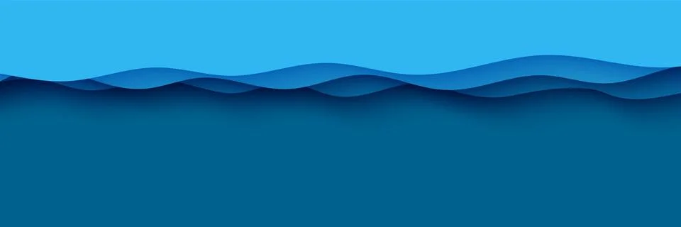 Cut out horizontal deep ocean floor waves rift. Blue layered smooth shadow Stock Illustration