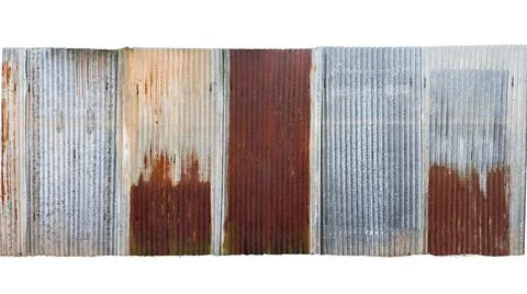 Cut out of an old, rusty galvanized metal fence with weathered textures and.. Stock Photos