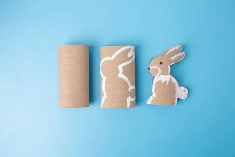Cut out paper rabbit animal tutorial, craft, DIY Stock Photos